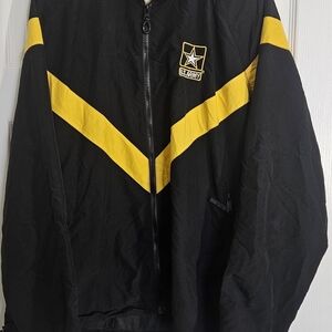 U.S. Army Issue Black and Yellow Large Windbreaker Full Zip.